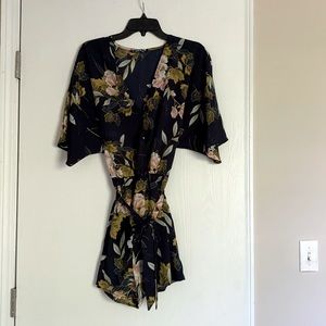SHEIN Floral Print Self Belted Wrap Playsuit